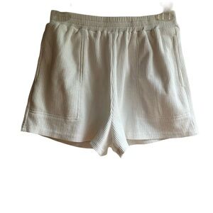 Grey Bandit White Waffle Knit Pull On Shorts Size S Pockets Ribbed Loungewear